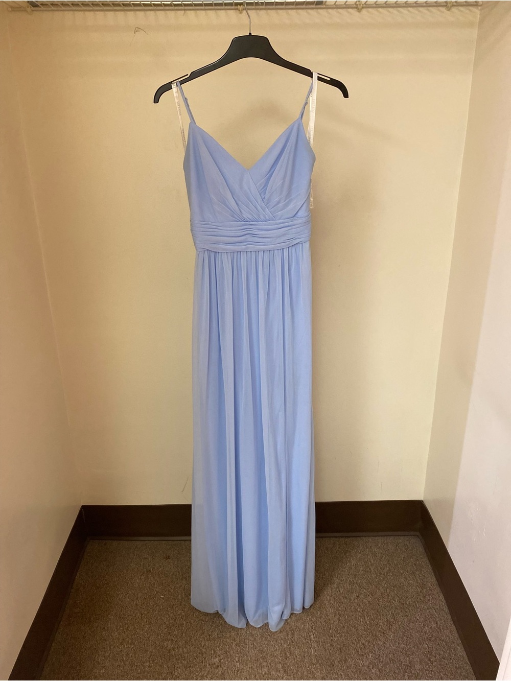 David's Bridal Ice Blue Chiffon V-Neck Maxi Dress Sz 0